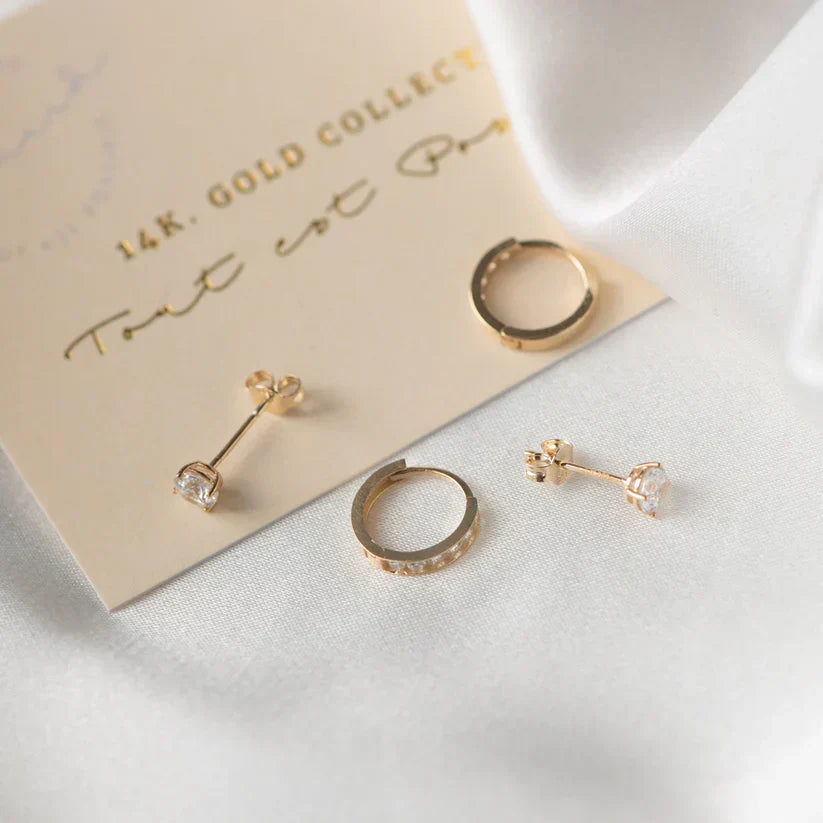 Light Blue Stone Earrings Set | Gold