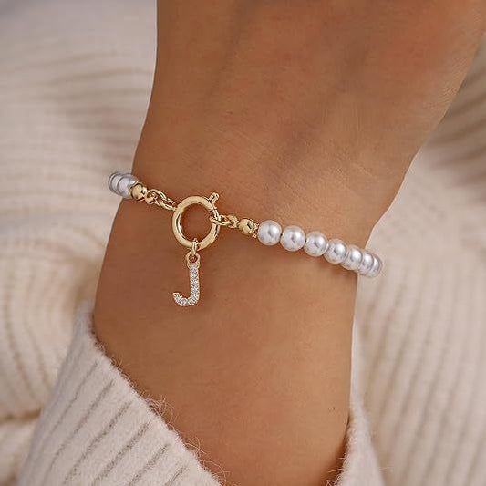 Gold Pearl & Letter Bracelet