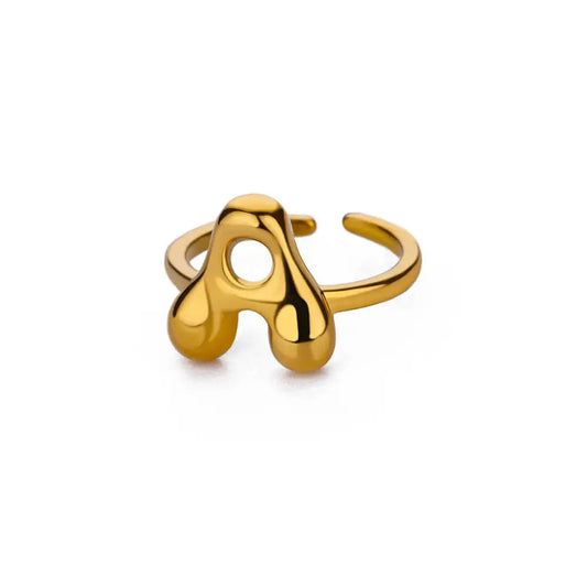Personalised Gold Bubble Letter Ring (Adjustable)