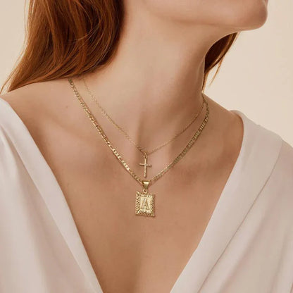 Initial Cross Necklace Set | Gold