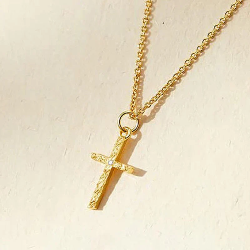 Gold Initial & Cross Necklace Set