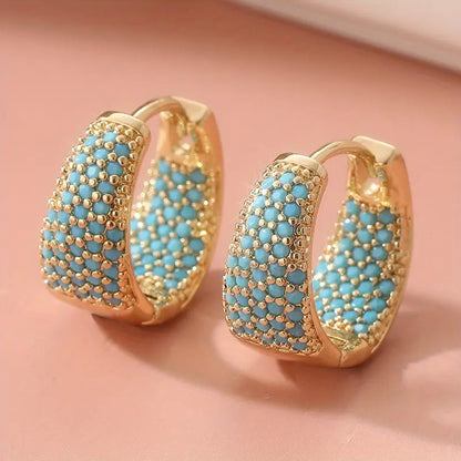 Turquoise Golden Hoop Earrings | Gold