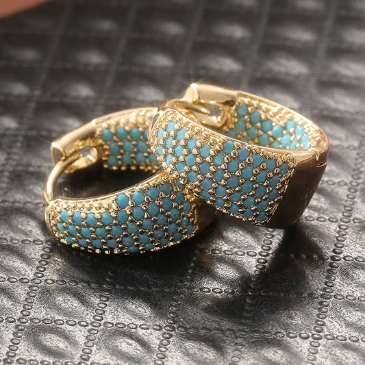 Turquoise Golden Hoop Earrings | Gold