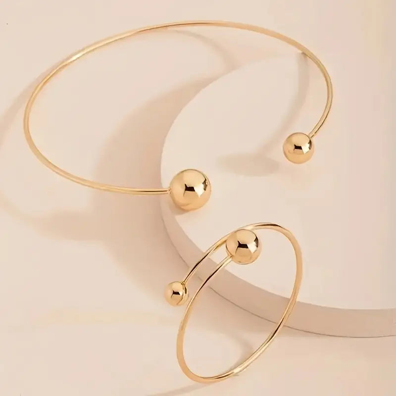 Sphere Cuff Bracelet & Necklace Set | Gold
