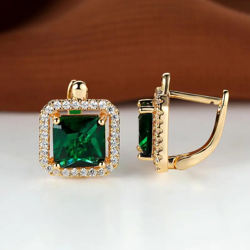 Square Green Zirconia Earrings
