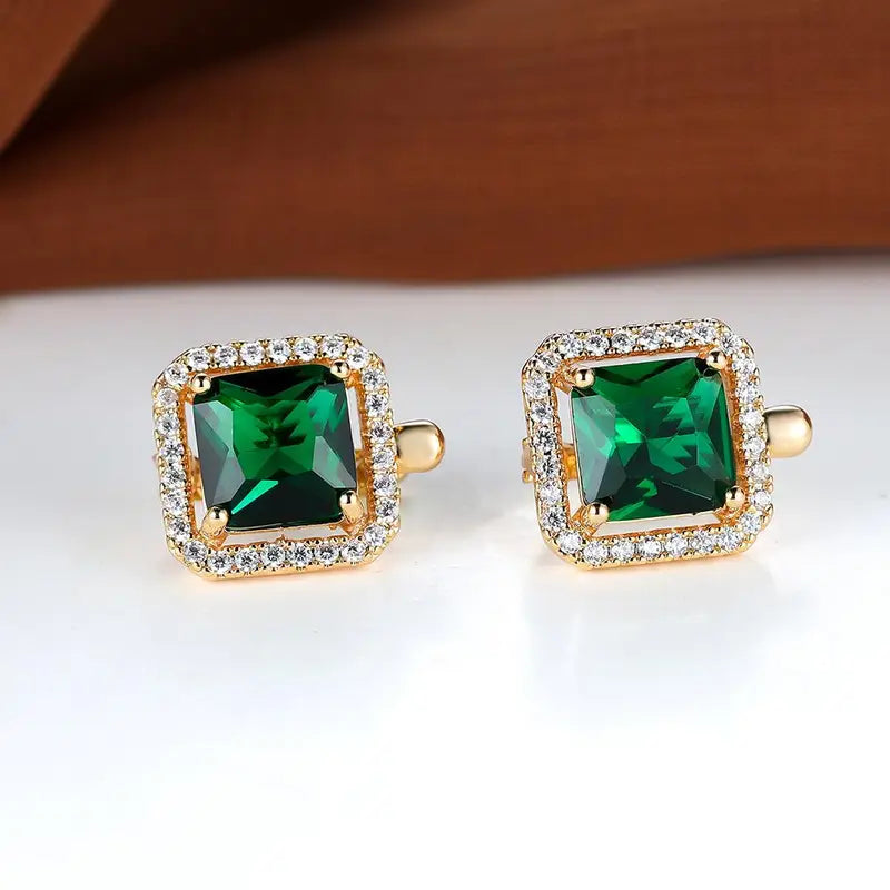Square Green Zirconia Earrings