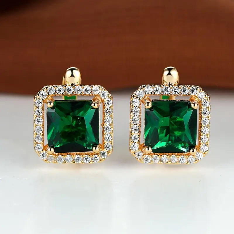 Square Green Zirconia Earrings