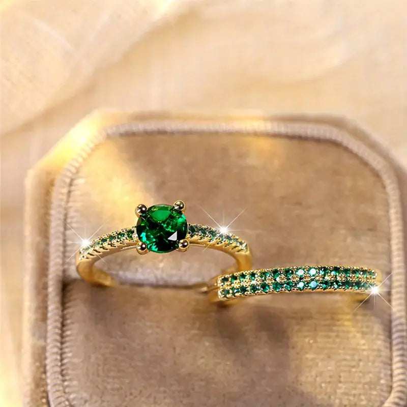 Serena Light Blue Emerald Ring Set