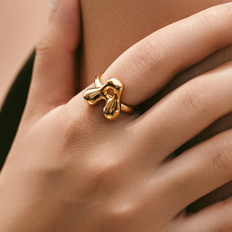 Personalised Gold Bubble Letter Ring (Adjustable)