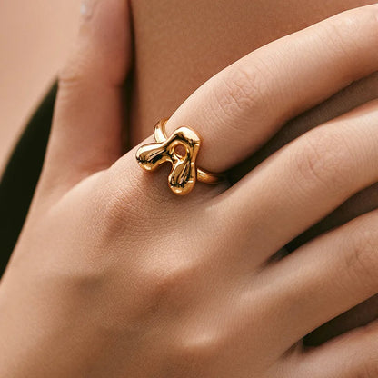 Personalised Gold Bubble Letter Ring (Adjustable)