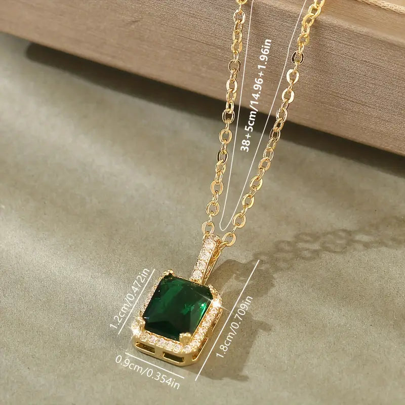 Gold & Light Blue Emerald Necklace