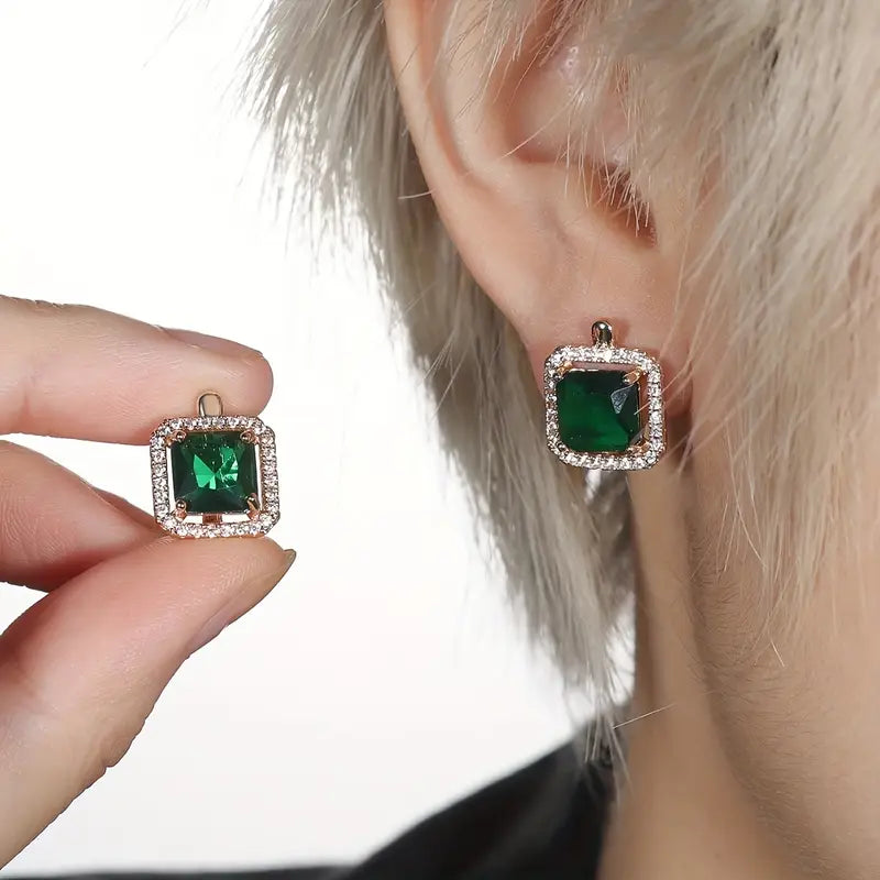 Square Green Zirconia Earrings