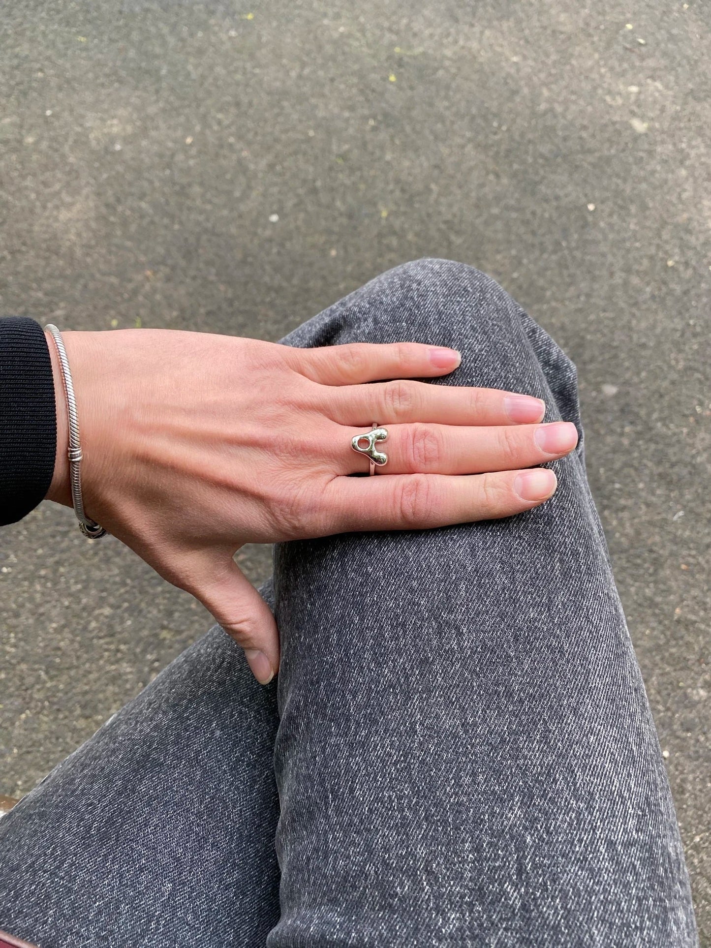Personalised Gold Bubble Letter Ring (Adjustable)