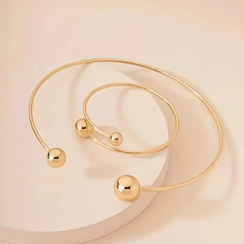 Sphere Cuff Bracelet & Necklace Set | Gold