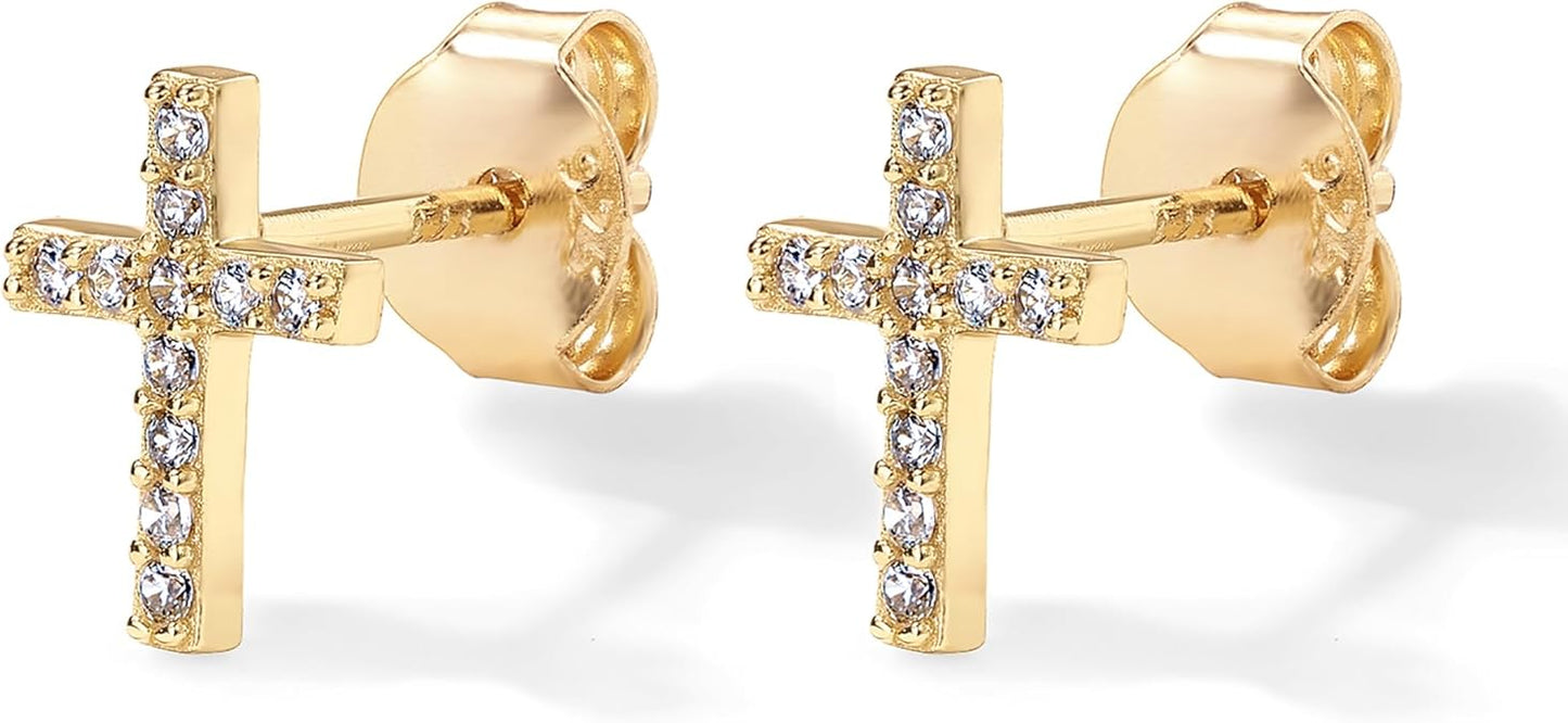 Pavé Cross Earrings | Gold