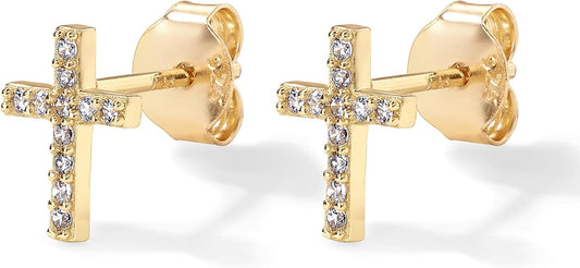 Pavé Cross Earrings | Gold