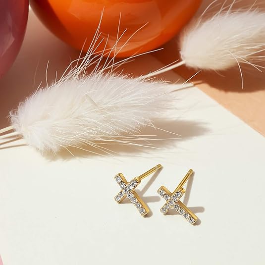 Pavé Cross Earrings | Gold