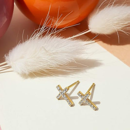 Pavé Cross Earrings | Gold