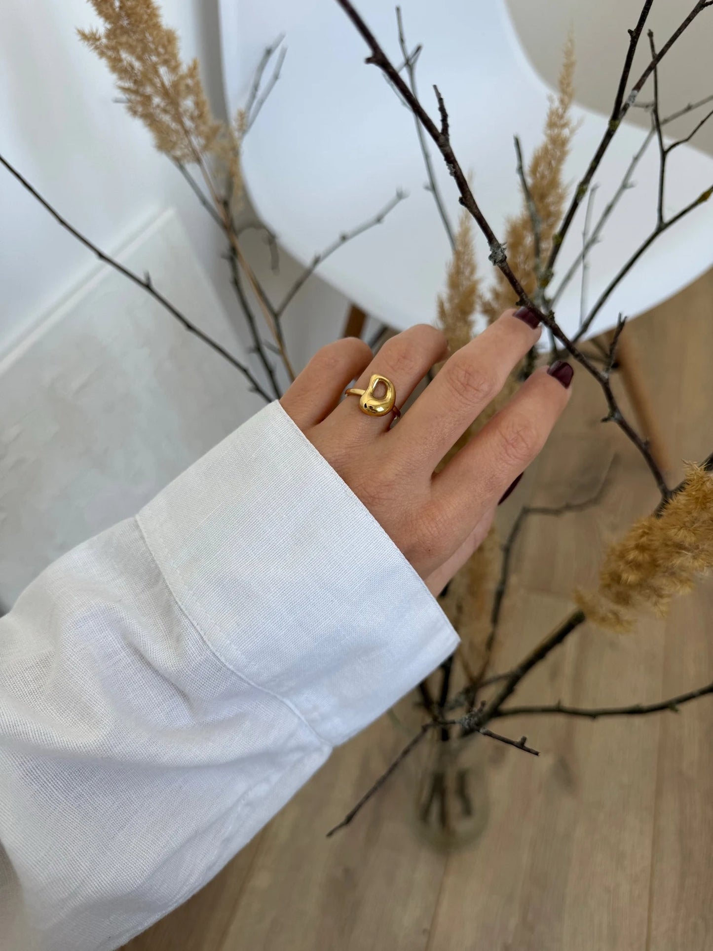 Personalised Gold Bubble Letter Ring (Adjustable)