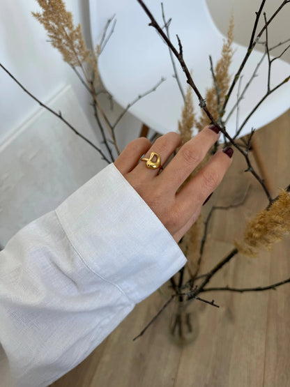 Personalised Gold Bubble Letter Ring (Adjustable)