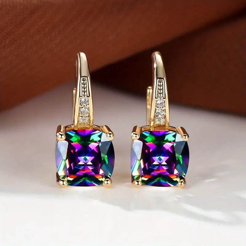 Mystic Stone Golden Hoop Earrings