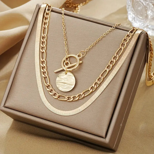 Savira Textured Coin Necklace | Gold