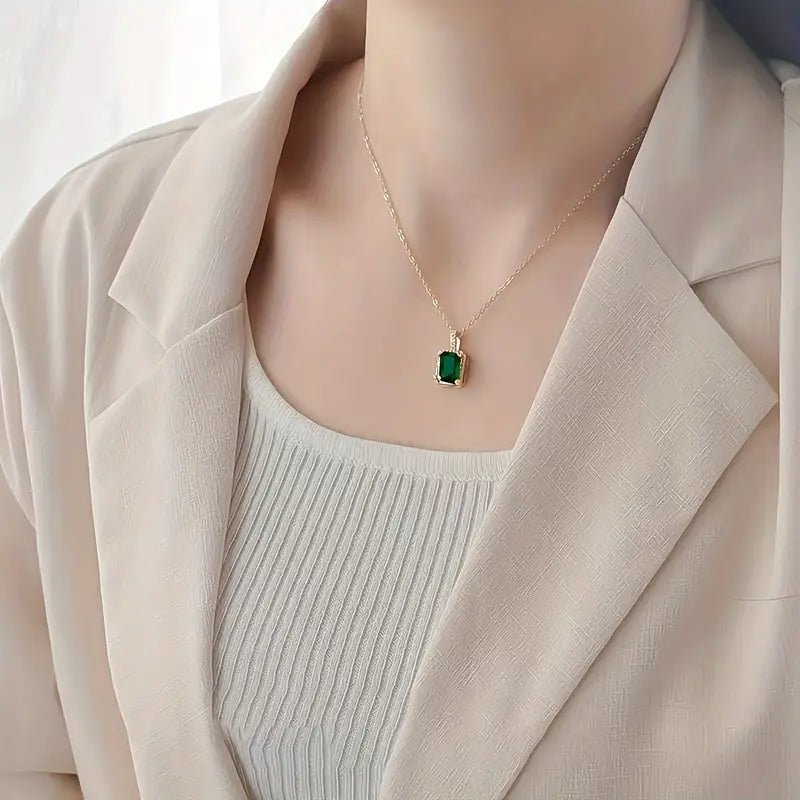 Gold & Light Blue Emerald Necklace