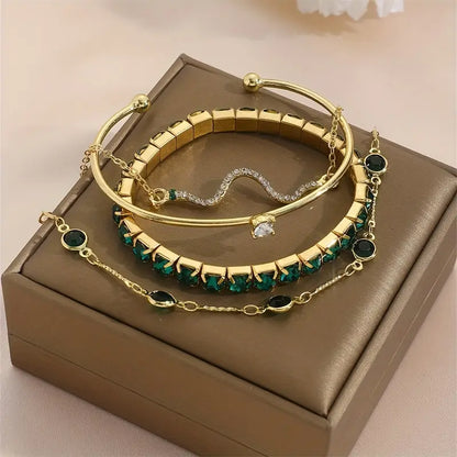 Pure Emerald Bracelet Set | Gold