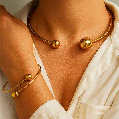 Sphere Cuff Bracelet & Necklace Set | Gold