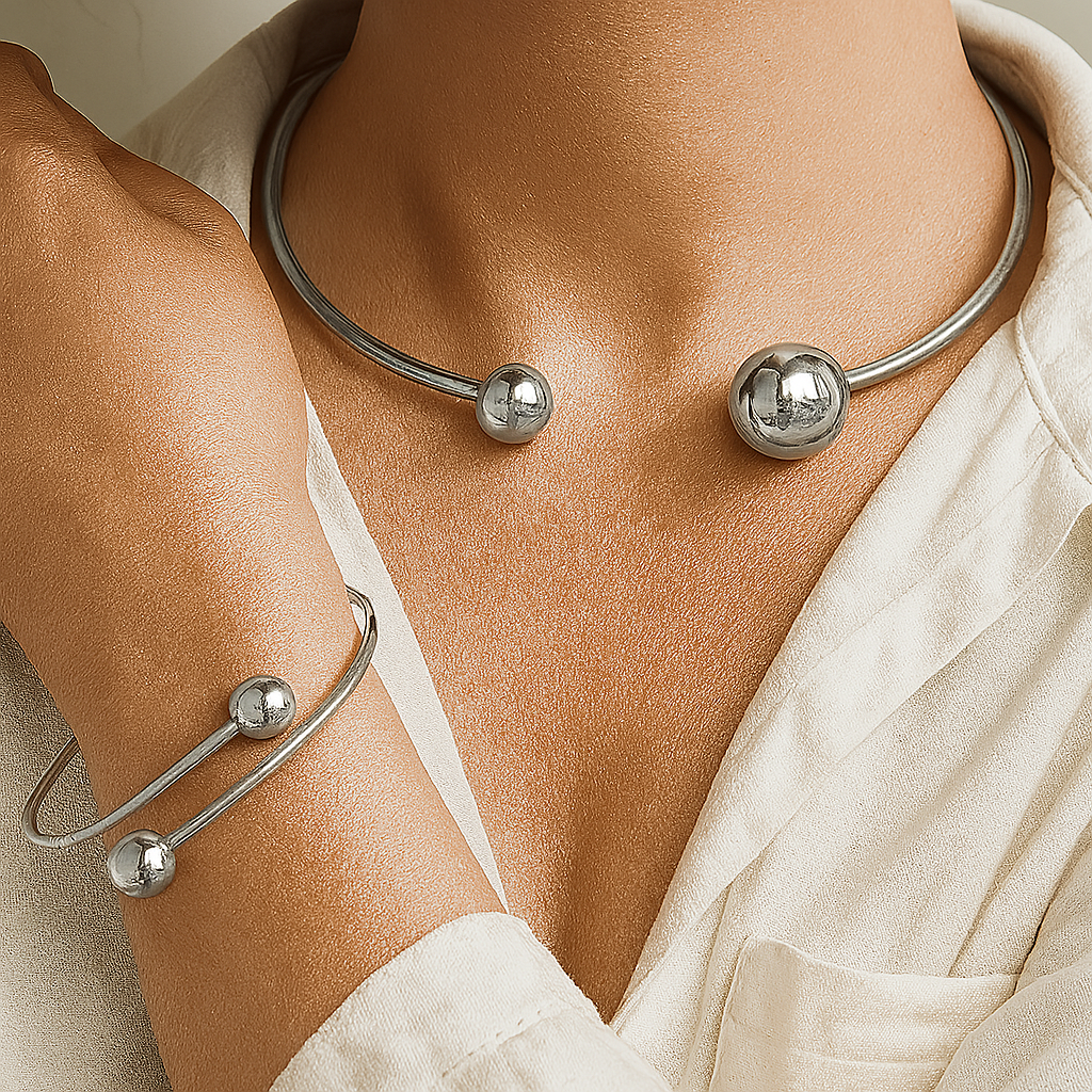 Sphere Cuff Bracelet & Necklace Set | Gold