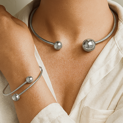 Sphere Cuff Bracelet & Necklace Set | Gold