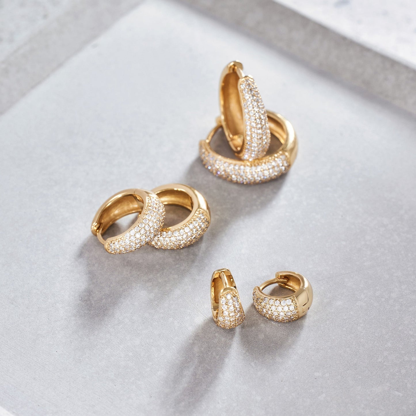 Diamond Pavé Huggie Earrings | Gold