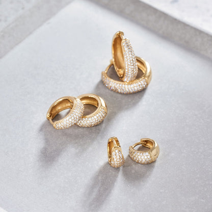 Diamond Pavé Huggie Earrings | Gold
