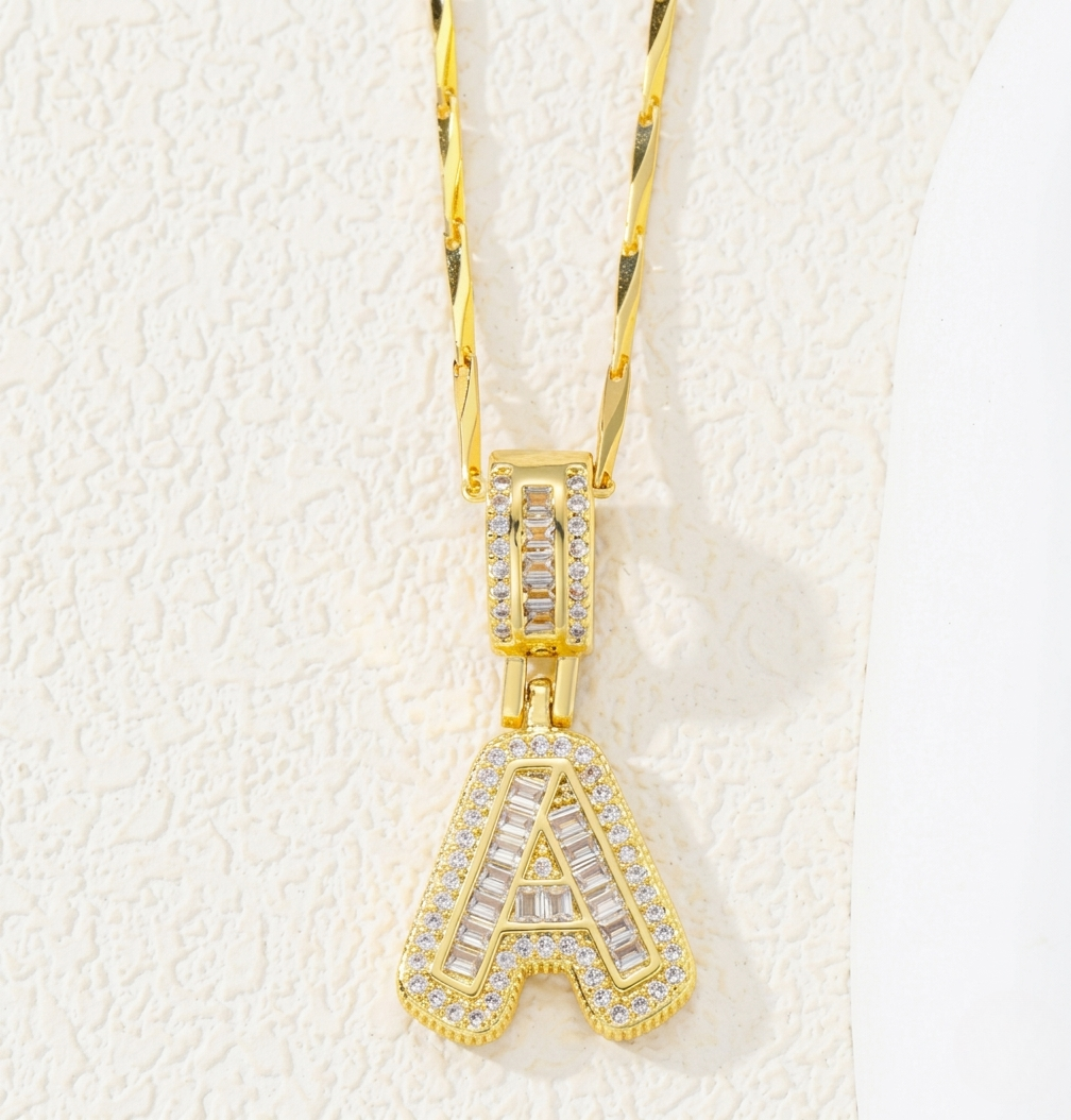 Gold Pavé Initial Necklace Set