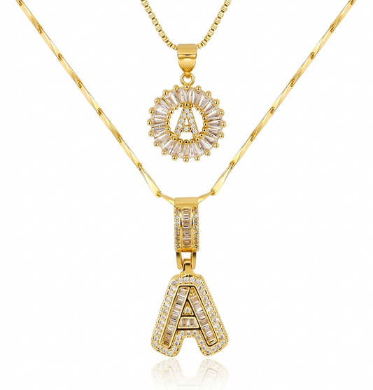 Gold Pavé Initial Necklace Set