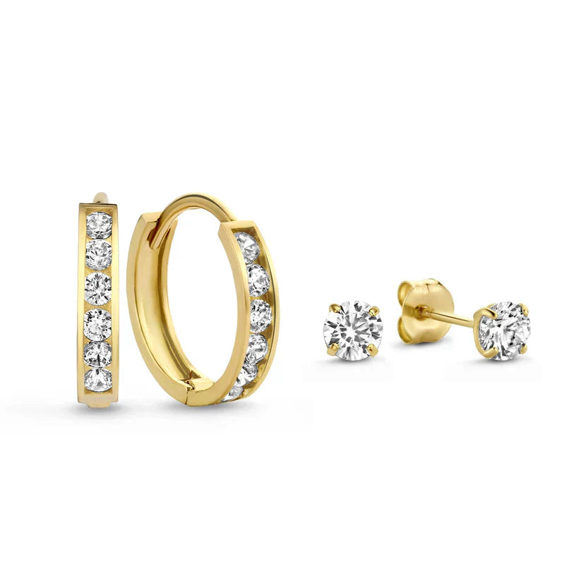Light Blue Stone Earrings Set | Gold