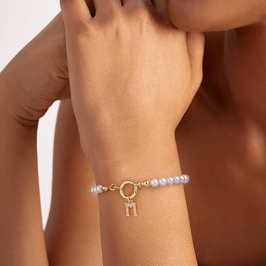Gold Pearl & Letter Bracelet