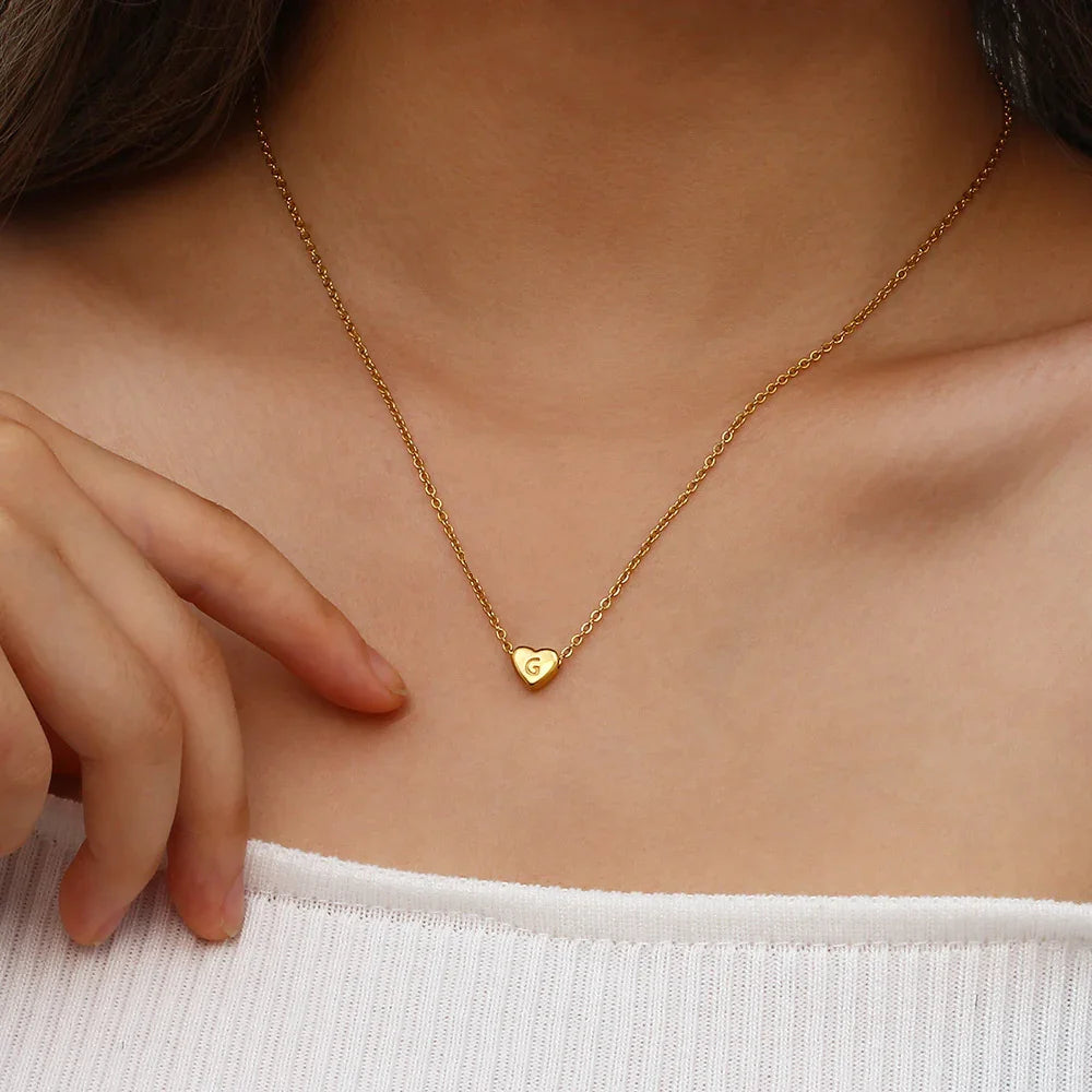Gold Initial Heart Necklace