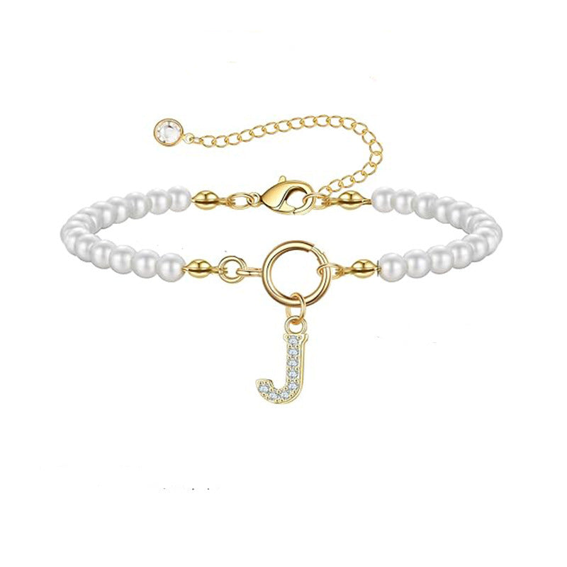 Gold Pearl & Letter Bracelet
