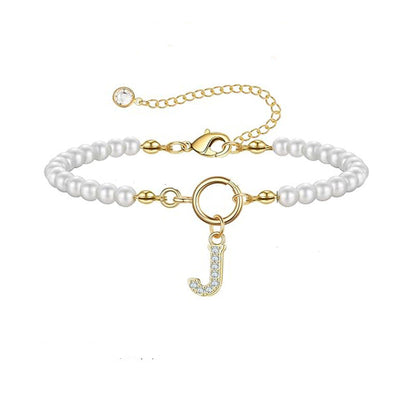 Gold Pearl & Letter Bracelet