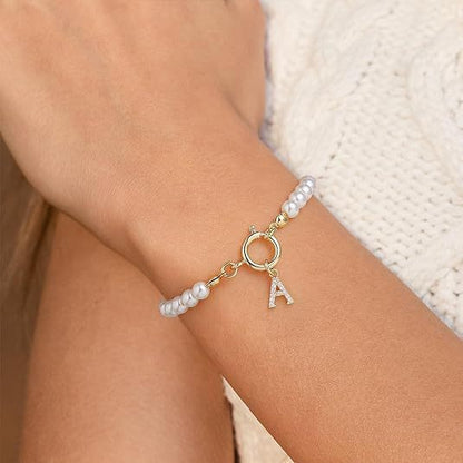 Gold Pearl & Letter Bracelet