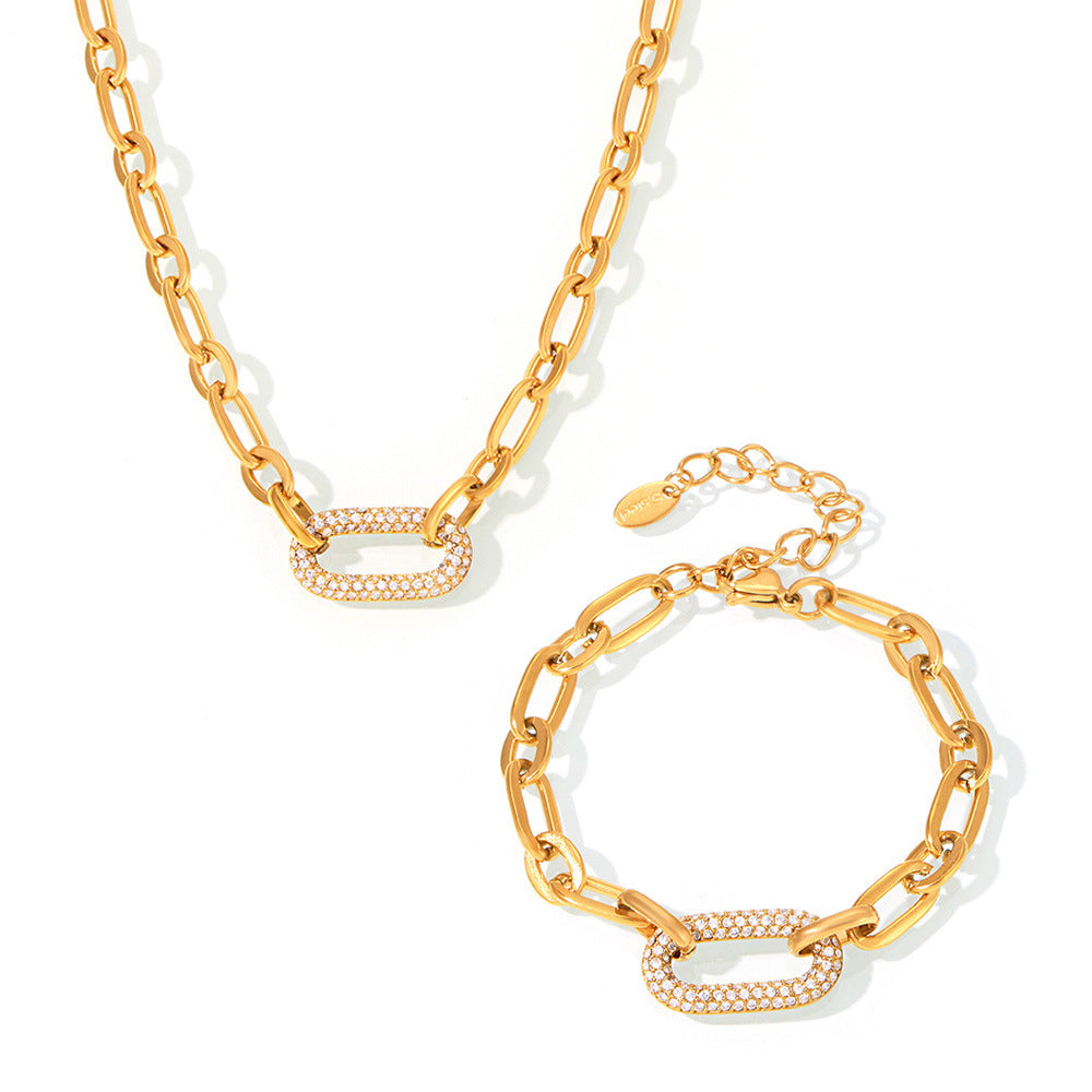 Pavé Link Chain Jewellery Set | Gold