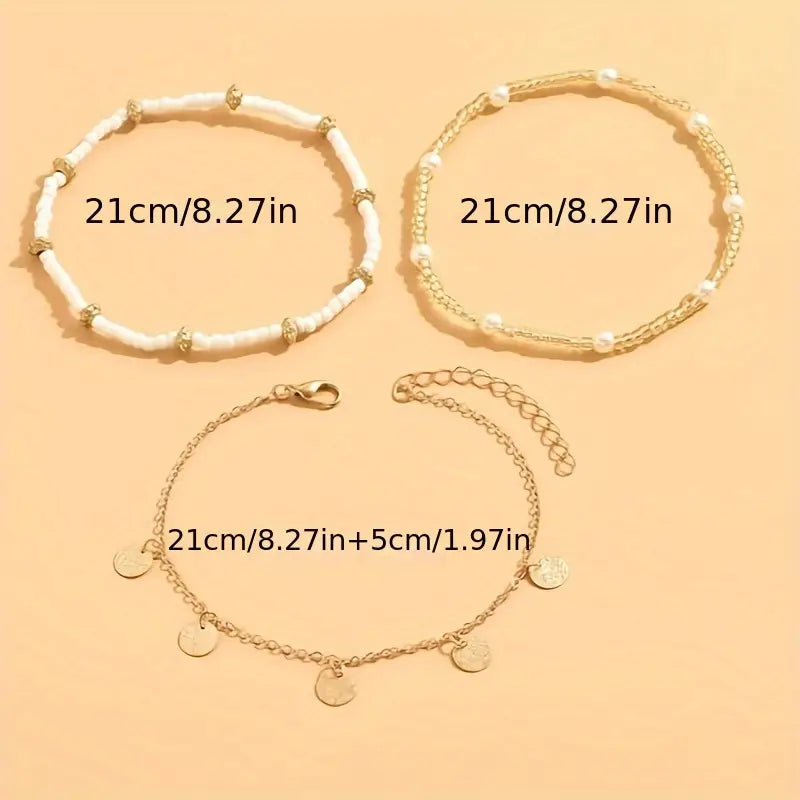 3-Piece Sea & Gold Anklet Set | Gold