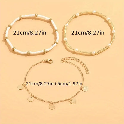 3-Piece Sea & Gold Anklet Set | Gold