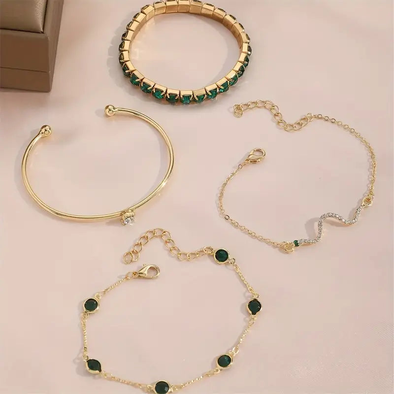 Pure Emerald Bracelet Set | Gold