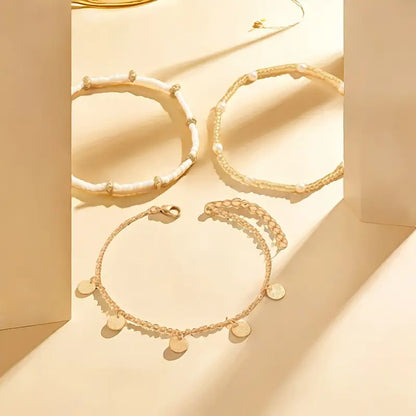 3-Piece Sea & Gold Anklet Set | Gold