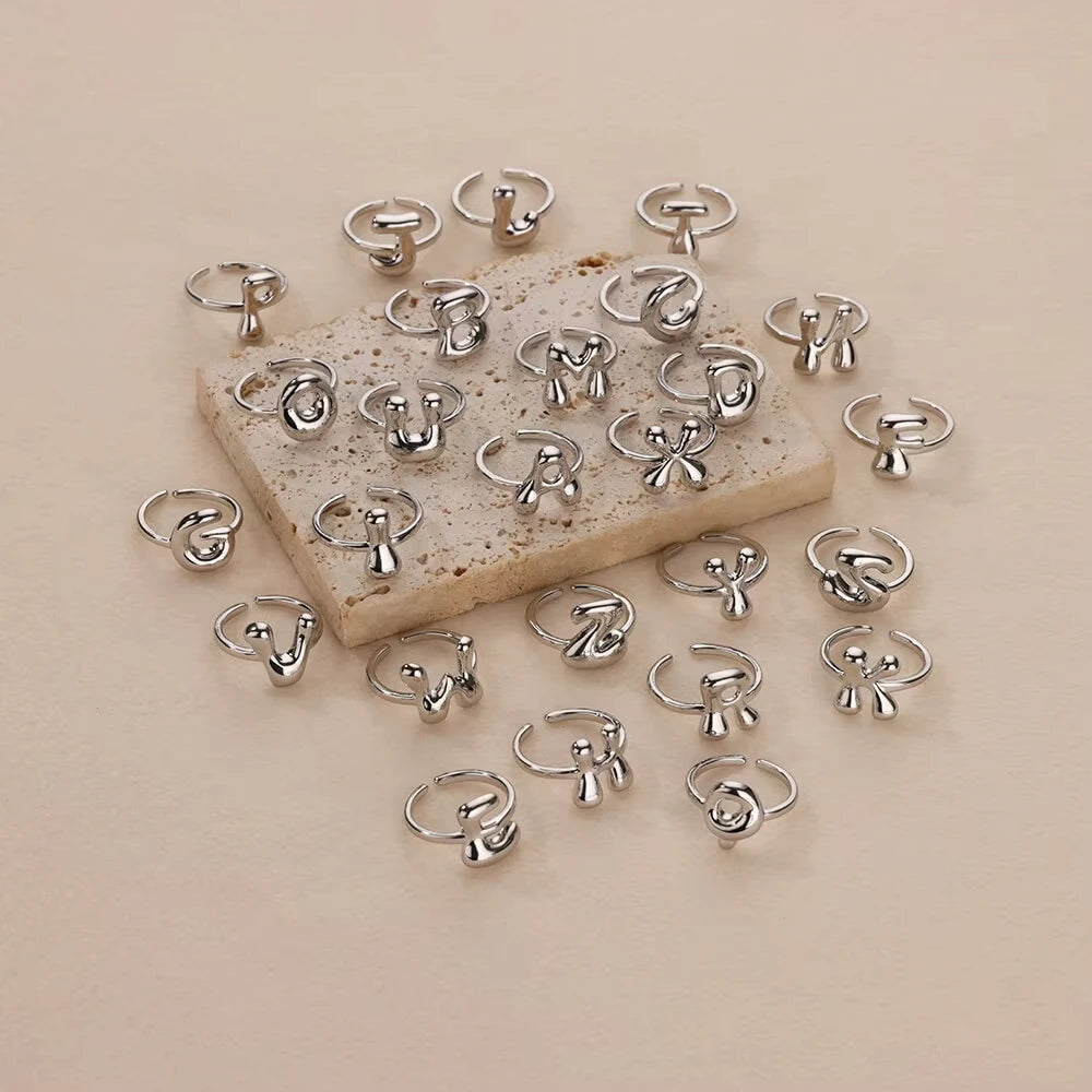 Personalised Gold Bubble Letter Ring (Adjustable)