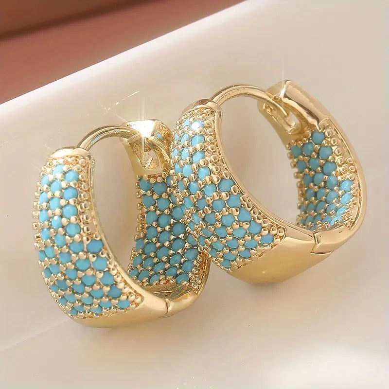 Turquoise Golden Hoop Earrings | Gold