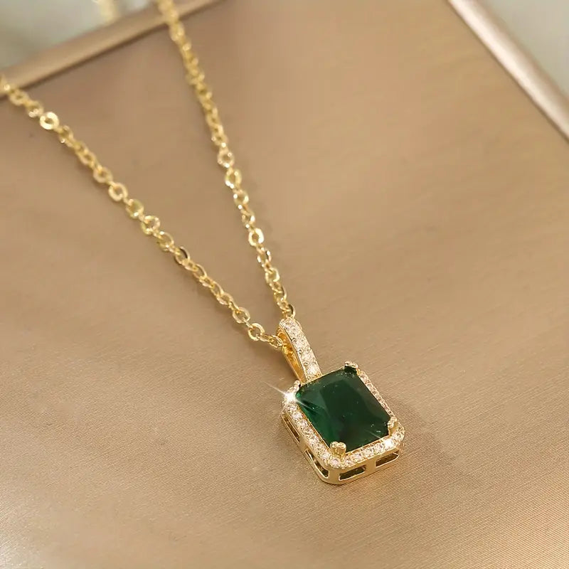 Gold & Light Blue Emerald Necklace