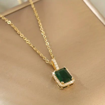 Gold & Light Blue Emerald Necklace